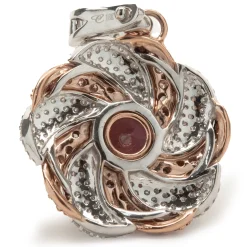 Chromia 18 Karat Rose and White Gold Red Tourmaline and Pave Diamond Flower Necklace