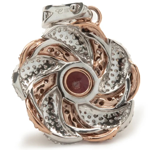 Chromia 18 Karat Rose and White Gold Red Tourmaline and Pave Diamond Flower Necklace