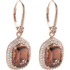 Chromia 18 Karat Rose Gold Salmon Tourmaline and Diamond Drop Earrings