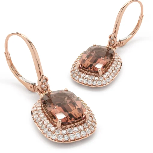 Chromia 18 Karat Rose Gold Salmon Tourmaline and Diamond Drop Earrings