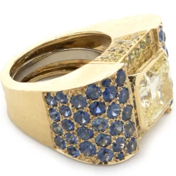 David Webb Custom Designed Fancy Yellow Diamond and Sapphire Cocktail Ring