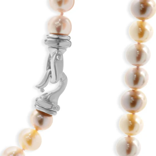 David Yurman 18 Karat Yellow Gold Pastel Pink and Ivory Opera Length Pearl Necklace