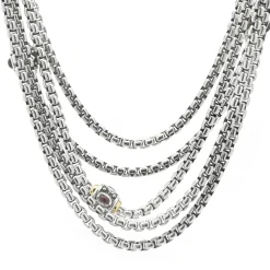 David Yurman Sterling Silver 5 Strand Multi Gemstone Station Necklace