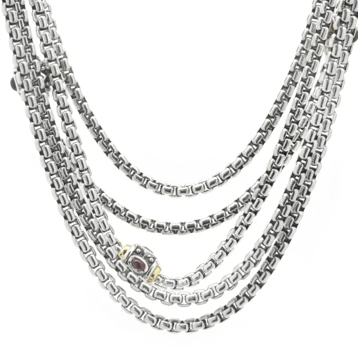 David Yurman Sterling Silver 5 Strand Multi Gemstone Station Necklace