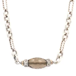 David Yurman Sterling Silver and 18 Karat Yellow Gold Smoky Quartz and Diamond Figaro Bijoux Necklace