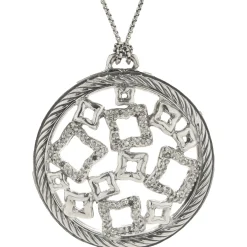 David Yurman Sterling Silver Diamond Quatrefoil Disc Necklace