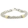 David Yurman Sterling Silver & 18 Karat Yellow Gold Double Row Bracelet with Ribbed Stations