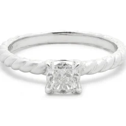 David Yurman Sterling Silver Cushion Cut Diamond Cable Solitaire Engagement Ring