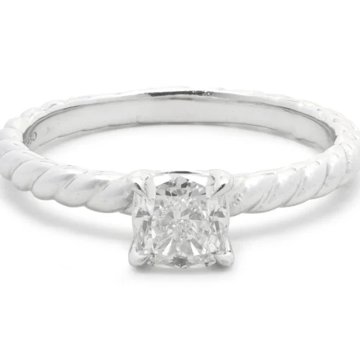 David Yurman Sterling Silver Cushion Cut Diamond Cable Solitaire Engagement Ring
