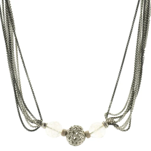 David Yurman Sterling Silver Eight Strand Diamond Quatrefoil Necklace