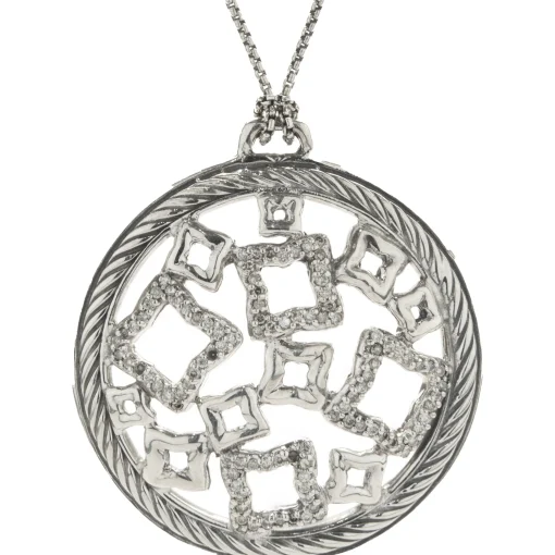 David Yurman Sterling Silver Diamond Quatrefoil Disc Necklace