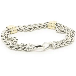 David Yurman Sterling Silver & 18 Karat Yellow Gold Double Row Bracelet with Ribbed Stations
