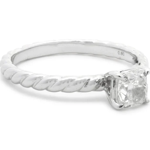David Yurman Sterling Silver Cushion Cut Diamond Cable Solitaire Engagement Ring