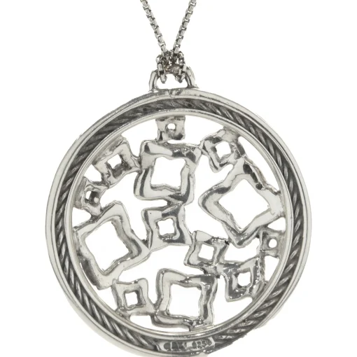 David Yurman Sterling Silver Diamond Quatrefoil Disc Necklace