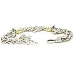 David Yurman Sterling Silver & 18 Karat Yellow Gold Double Row Bracelet with Ribbed Stations