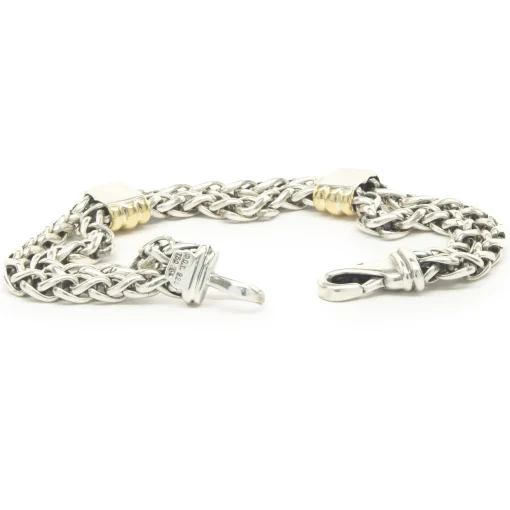 David Yurman Sterling Silver & 18 Karat Yellow Gold Double Row Bracelet with Ribbed Stations