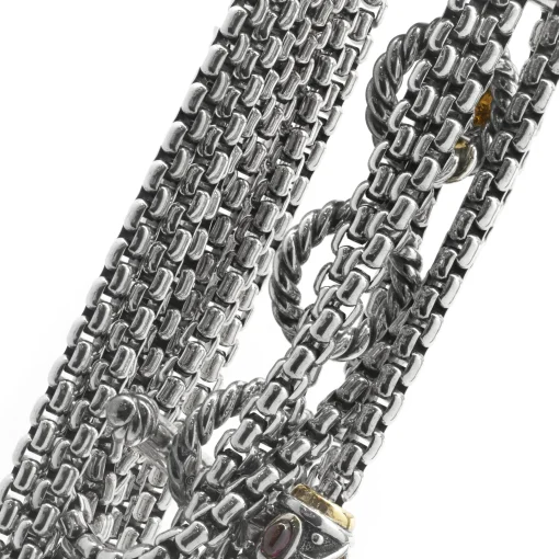David Yurman Sterling Silver 5 Strand Multi Gemstone Station Necklace