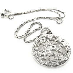 David Yurman Sterling Silver Diamond Quatrefoil Disc Necklace