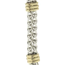 David Yurman Sterling Silver & 18 Karat Yellow Gold Double Row Bracelet with Ribbed Stations
