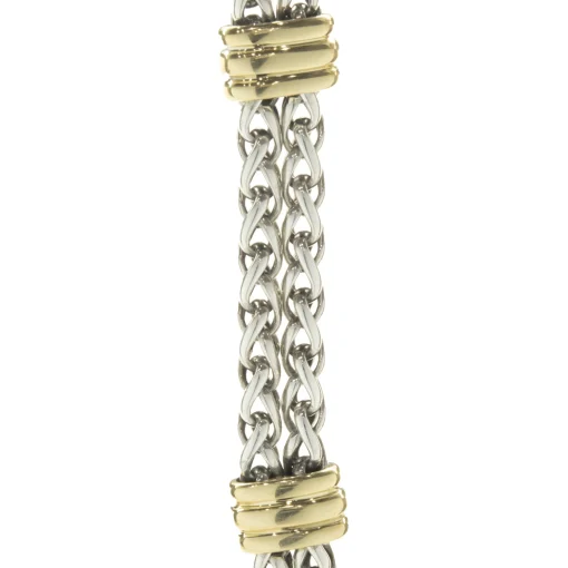 David Yurman Sterling Silver & 18 Karat Yellow Gold Double Row Bracelet with Ribbed Stations