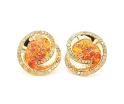 De Grisogono 18 Karat Yellow Gold Citrine and Yellow Diamond Swirl Earrings