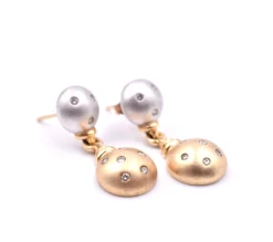 Diamond 14k Yellow and White Gold Ball Earrings