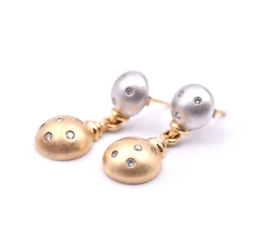 Diamond 14k Yellow and White Gold Ball Earrings