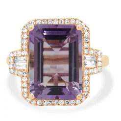 Effy 14 Karat Rose Gold Amethyst and Diamond Ring