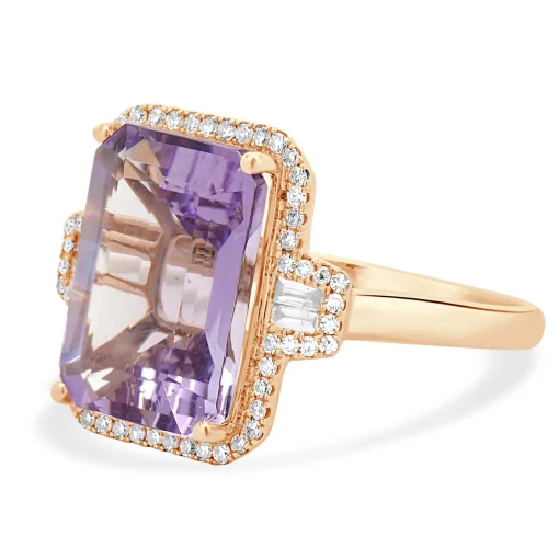 Effy 14 Karat Rose Gold Amethyst and Diamond Ring