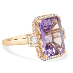 Effy 14 Karat Rose Gold Amethyst and Diamond Ring