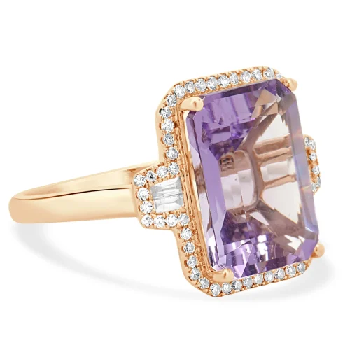 Effy 14 Karat Rose Gold Amethyst and Diamond Ring