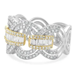Effy 14 Karat White & Yellow Gold Diamond Duo Open Circle Link Cigar Band