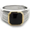 Effy Sterling Silver and 14 Karat Yellow Gold Black Onyx and Diamond Ring