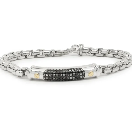 Effy Sterling Silver and 14 Karat Yellow Gold Black Spinel Bracelet