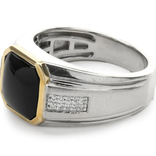 Effy Sterling Silver and 14 Karat Yellow Gold Black Onyx and Diamond Ring