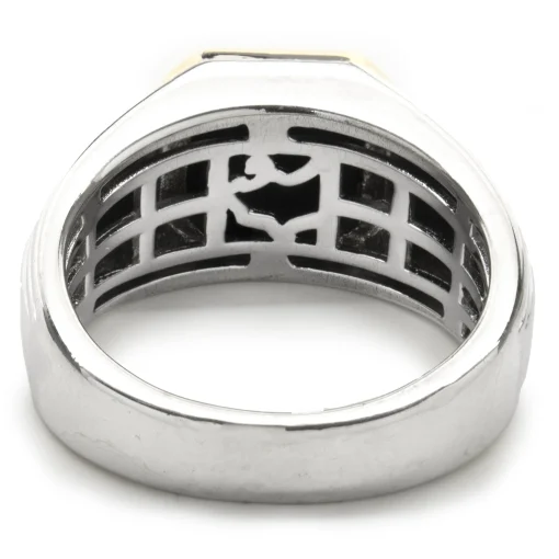 Effy Sterling Silver and 14 Karat Yellow Gold Black Onyx and Diamond Ring