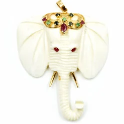 Elephant 14k Yellow Gold Pendant set with Rubies, Sapphires and Tsavorites