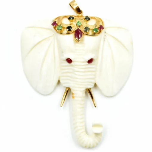 Elephant 14k Yellow Gold Pendant set with Rubies, Sapphires and Tsavorites