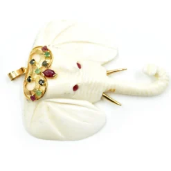 Elephant 14k Yellow Gold Pendant set with Rubies, Sapphires and Tsavorites