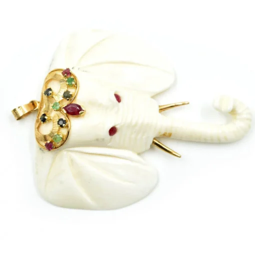 Elephant 14k Yellow Gold Pendant set with Rubies, Sapphires and Tsavorites