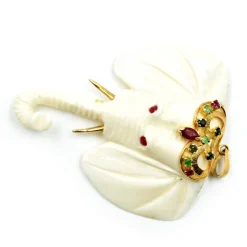 Elephant 14k Yellow Gold Pendant set with Rubies, Sapphires and Tsavorites