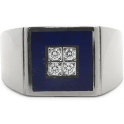 Faberge 18 Karat White Gold Diamond and Blue Enamel Ring