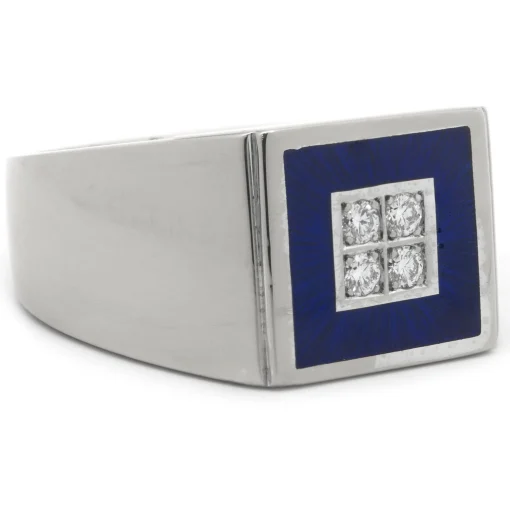 Faberge 18 Karat White Gold Diamond and Blue Enamel Ring