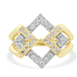 Fortunes 14 Karat Yellow & White Gold Diamond Geometric Interlocking Ring