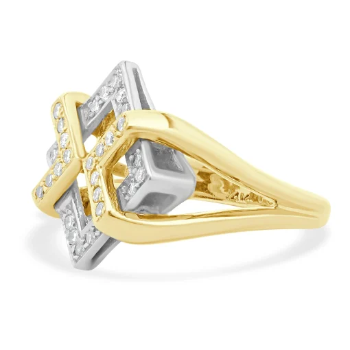 Fortunes 14 Karat Yellow & White Gold Diamond Geometric Interlocking Ring