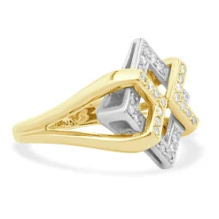 Fortunes 14 Karat Yellow & White Gold Diamond Geometric Interlocking Ring