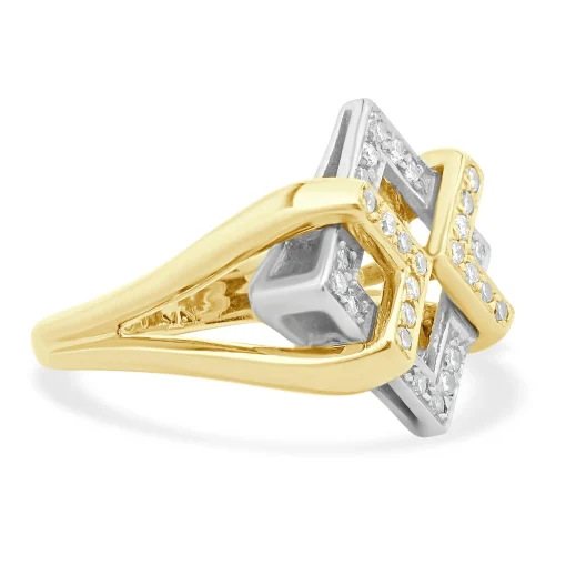 Fortunes 14 Karat Yellow & White Gold Diamond Geometric Interlocking Ring