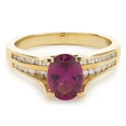 Frank Lau 14 Karat Yellow Gold Pink Topaz and Diamond Ring