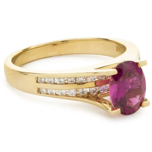 Frank Lau 14 Karat Yellow Gold Pink Topaz and Diamond Ring