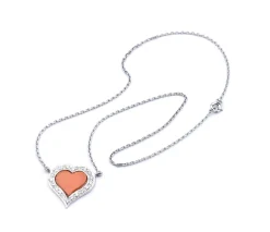 Fred 18 Karat White Gold Coral and Diamond Heart Necklace